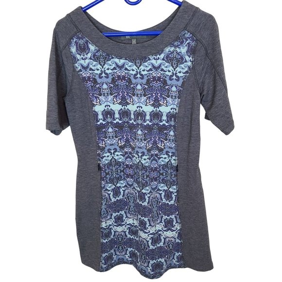 Title Nine Womens M Gray Damask Print Short Sleeves Jersey Sport Mini Dress - Picture 1 of 7